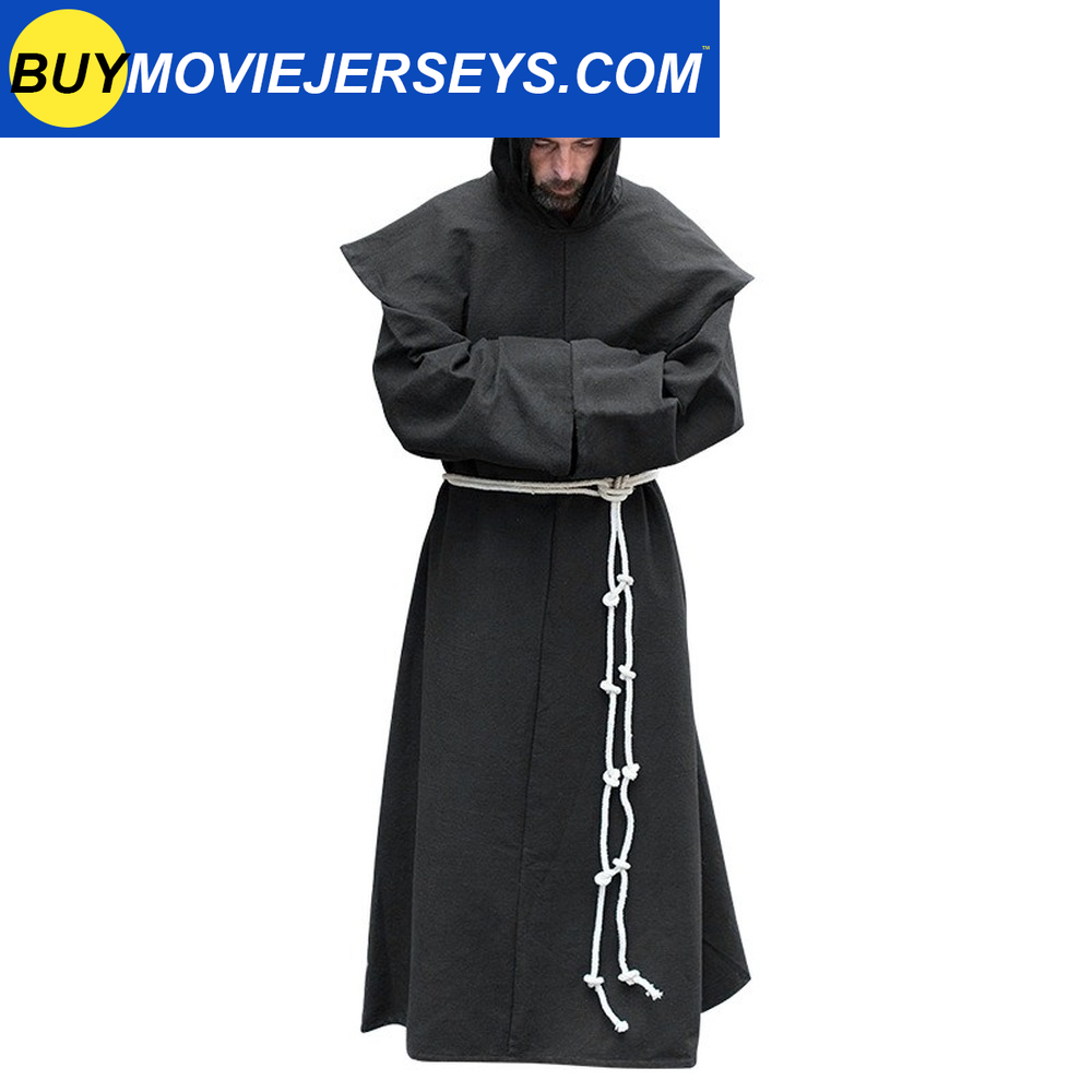 Mens Medieval Friar Hooded Robe Monk Renaissance Costume Halloween Cosplay Size S-5XL