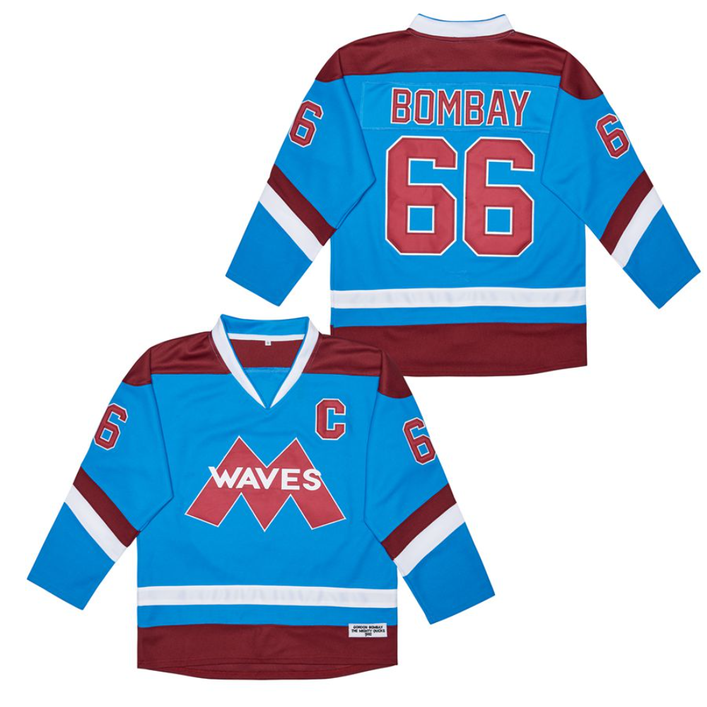 Gordon Bombay Waves Hockey Jersey - #66 Minnehaha Waves Mighty Ducks Blue Color