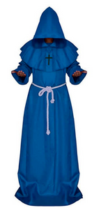 Men Medieval Friar Hooded Robe Monk Cross Necklace Renaissance Halloween Costume