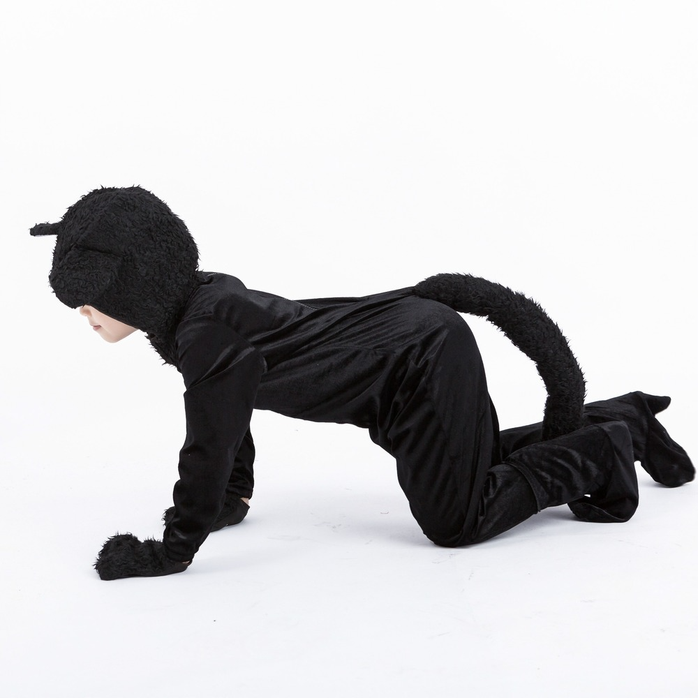 Kids Black Cat Costume Animal Zoo Party Boys Girls Jumpsuit Halloween Cosplay