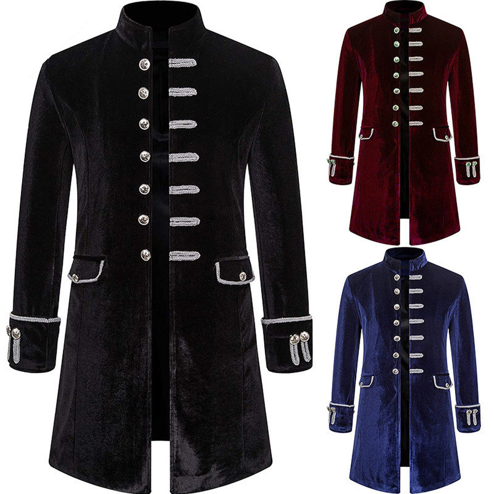 Men's Steampunk Vintage Medieval Tailcoat Jacket Retro Gothic Victorian Frock Coat Uniform Halloween Cosplay Costume