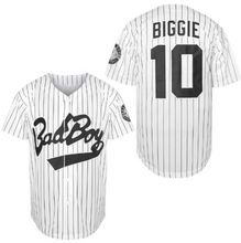 Load image into Gallery viewer, BadBoy #10 Biggie Smalls Unisex Hipster Hip Hop Button-Down Baseball Jersey White with Black Stripe