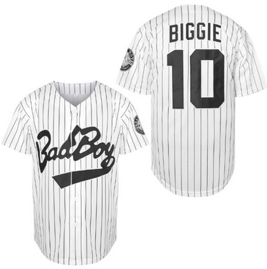 BadBoy #10 Biggie Smalls Unisex Hipster Hip Hop Button-Down Baseball Jersey White with Black Stripe