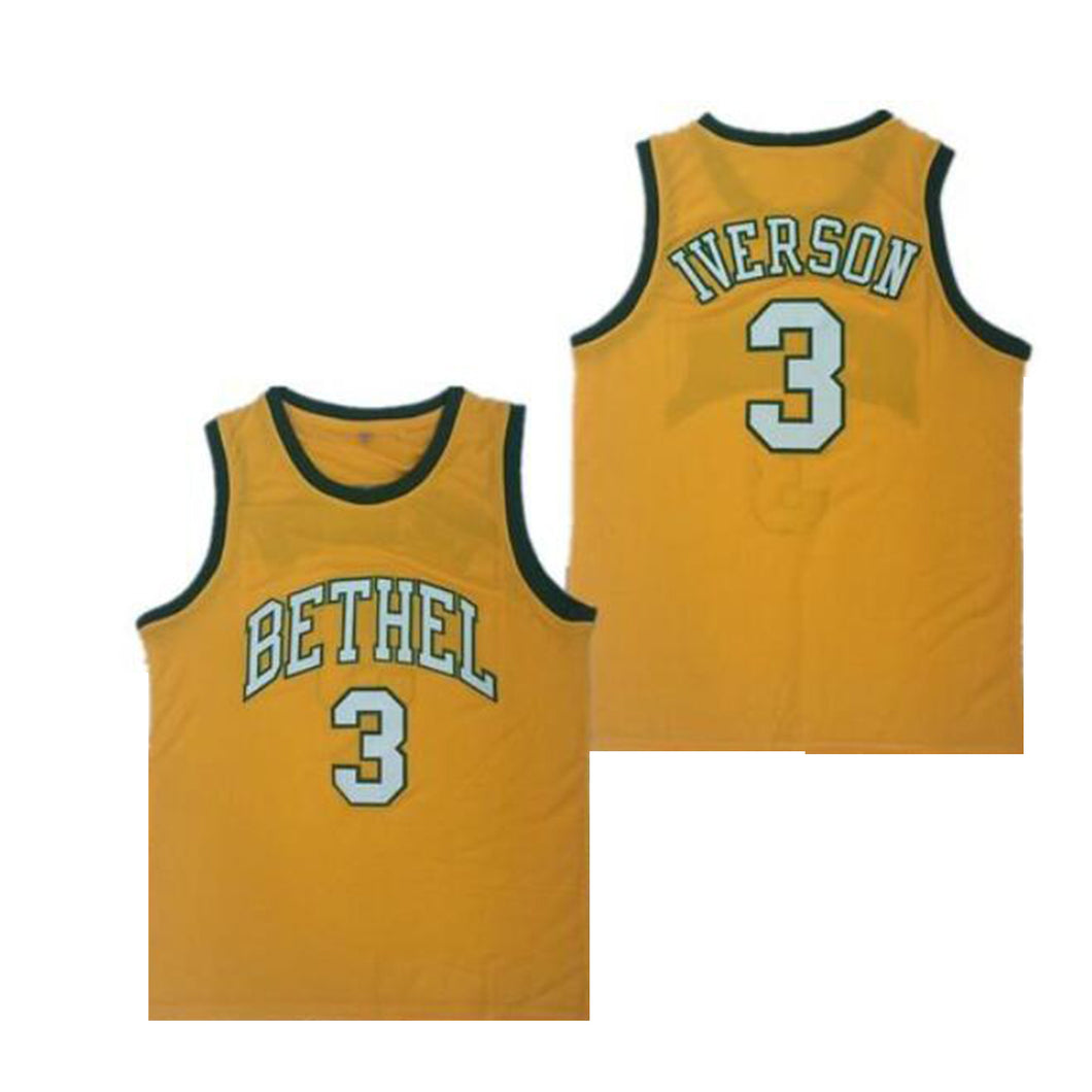 Allen Iverson #3 Bethel High School Basketball Jersey Yellow