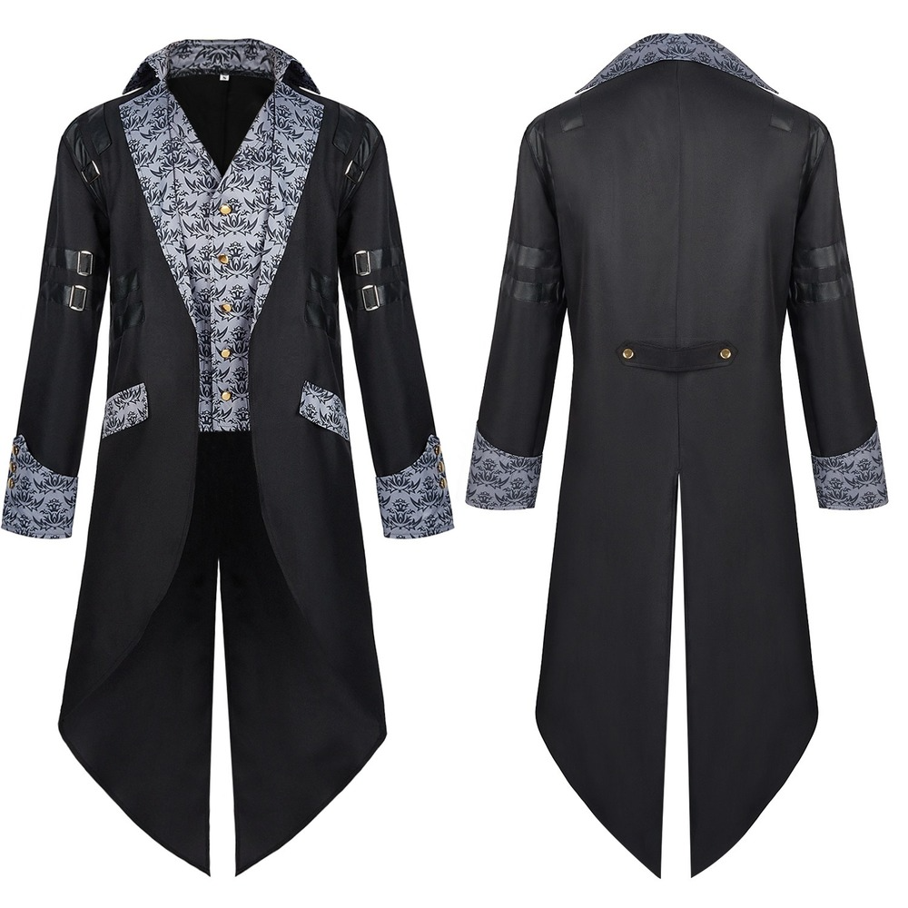 Men Medieval Gothic Jacket Coat Victorian Steampunk Tailcoat Halloween Costume