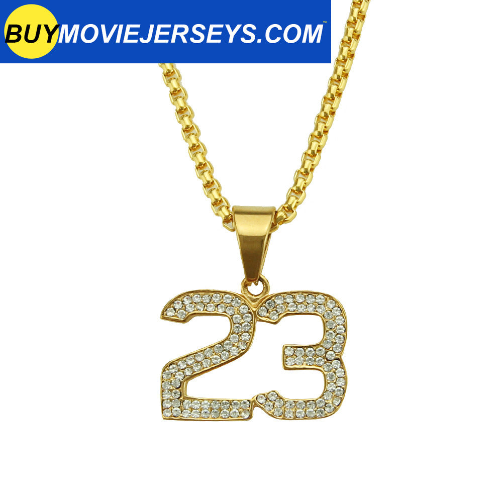 Hip Hop Plated Diamond 23rd Digital Number Pendant Alloy Necklace