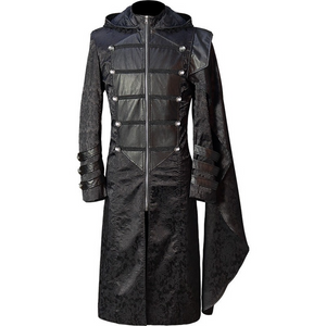Men Steampunk Trench Coat Gothic Long All Black Jacket Halloween Costume Cosplay