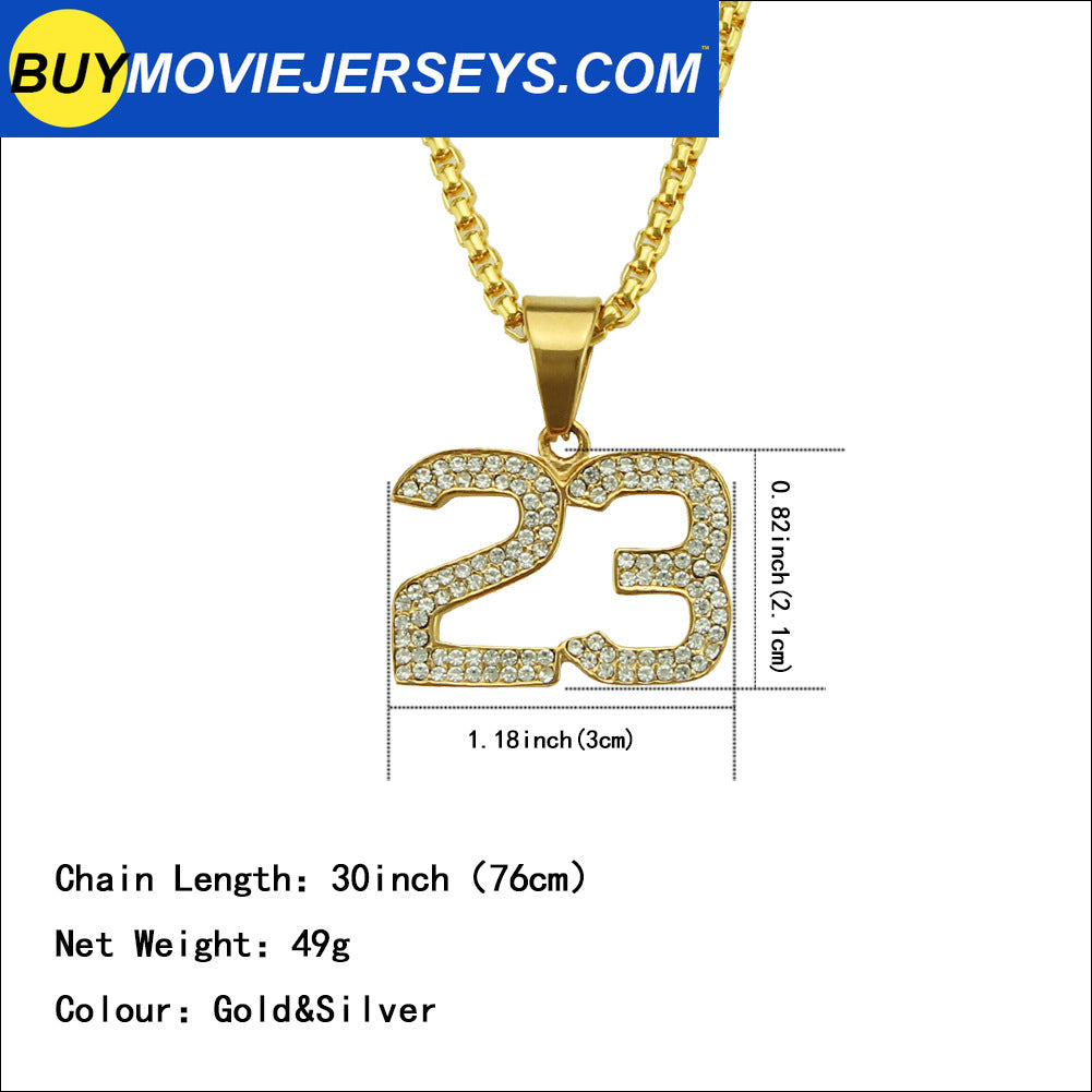 Hip Hop Plated Diamond 23rd Digital Number Pendant Alloy Necklace