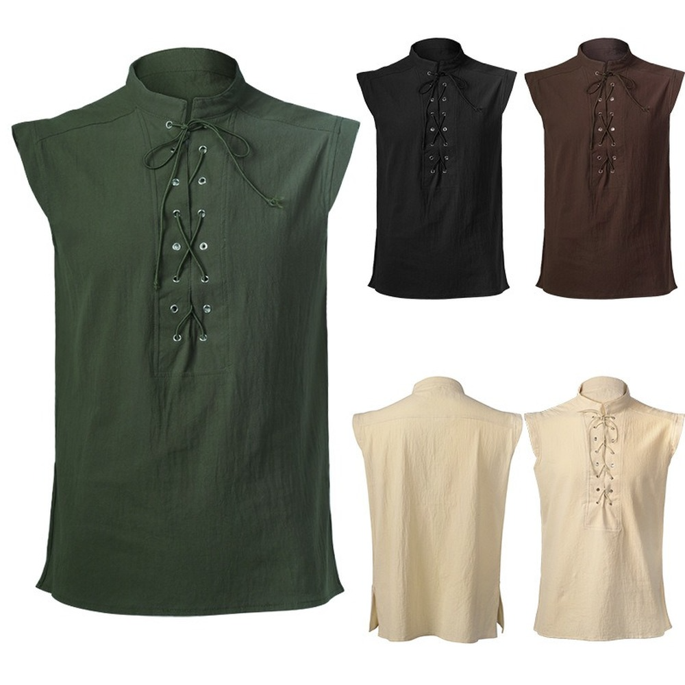 Mens Vintage Medieval Vest Renaissance Sleeveless Halloween Costume Shirts Tops