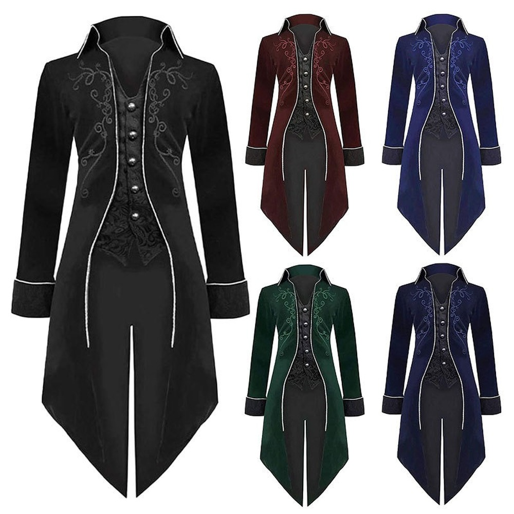 Men's Victorian Jacket Medieval Steampunk Tailcoat Gothic Coat Halloween Costume