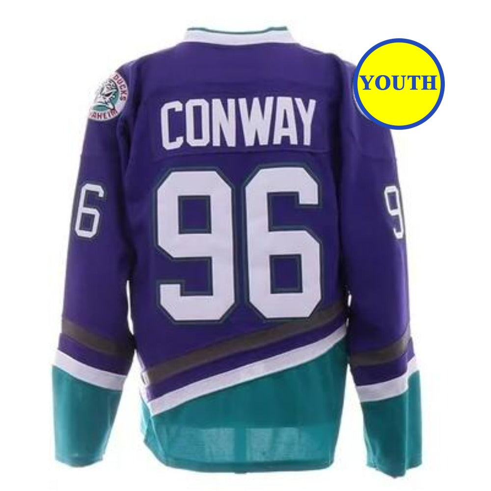 Youth The Mighty Ducks Movie Hockey Jersey #96 Charlie Conway Purple Color Kids Size