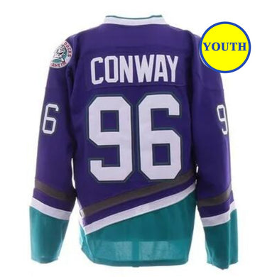 Youth The Mighty Ducks Movie Hockey Jersey #96 Charlie Conway Purple Color Kids Size