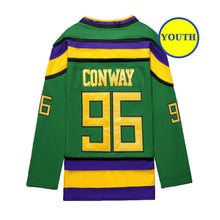 Load image into Gallery viewer, Youth The Mighty Ducks Movie Hockey Jersey #96 Charlie Conway Kids Size