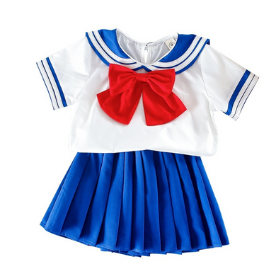 Girls Navy Sailor Costume Kids Child Halloween Blue Red Uniform Fancy Dress