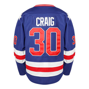 1980 USA Olympic Miracle on Ice Hockey Jersey JIM CRAIG #30 Blue And White