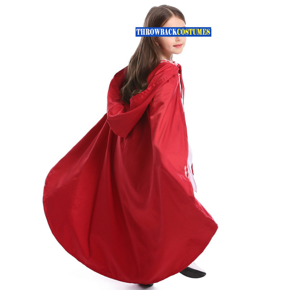 Girls Little Red Riding Hood Costume Halloween Fancy Dress Long Cape Kids Outfit