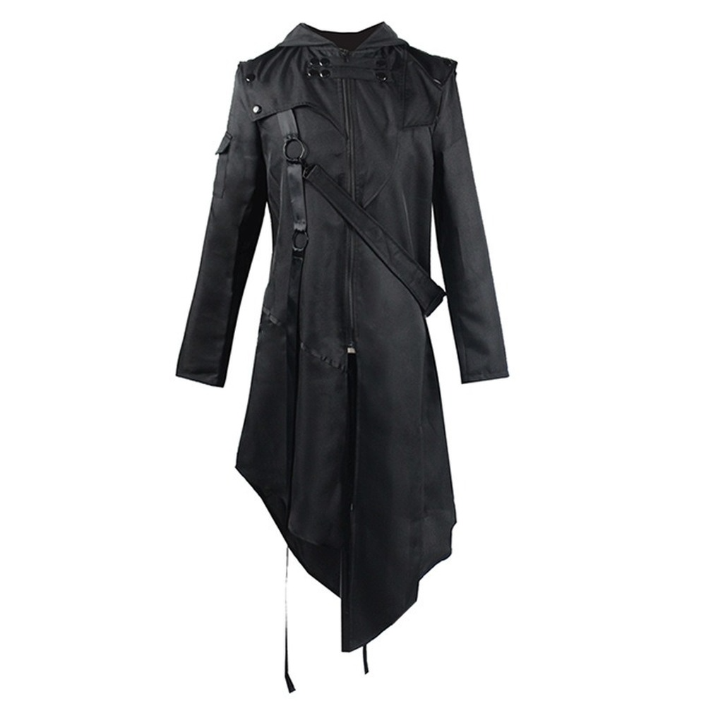 Men's Steampunk Trench Coat Gothic Long Cosplay Black Jacket Halloween Costume