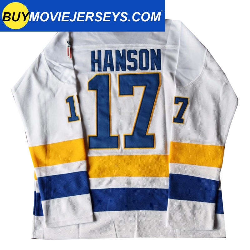 SLAPSHOT Hanson #17 Charlestown Chiefs Hockey Team Madbrother Hockey Jersey Blue And White Colors