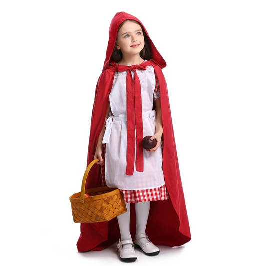 Girls Little Red Riding Hood Costume Halloween Fancy Dress Long Cape Kids Outfit