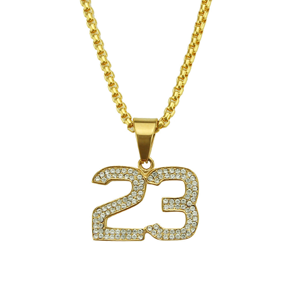 Hip Hop Plated Diamond 23rd Digital Number Pendant Alloy Necklace