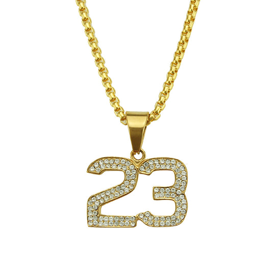 Hip Hop Plated Diamond 23rd Digital Number Pendant Alloy Necklace