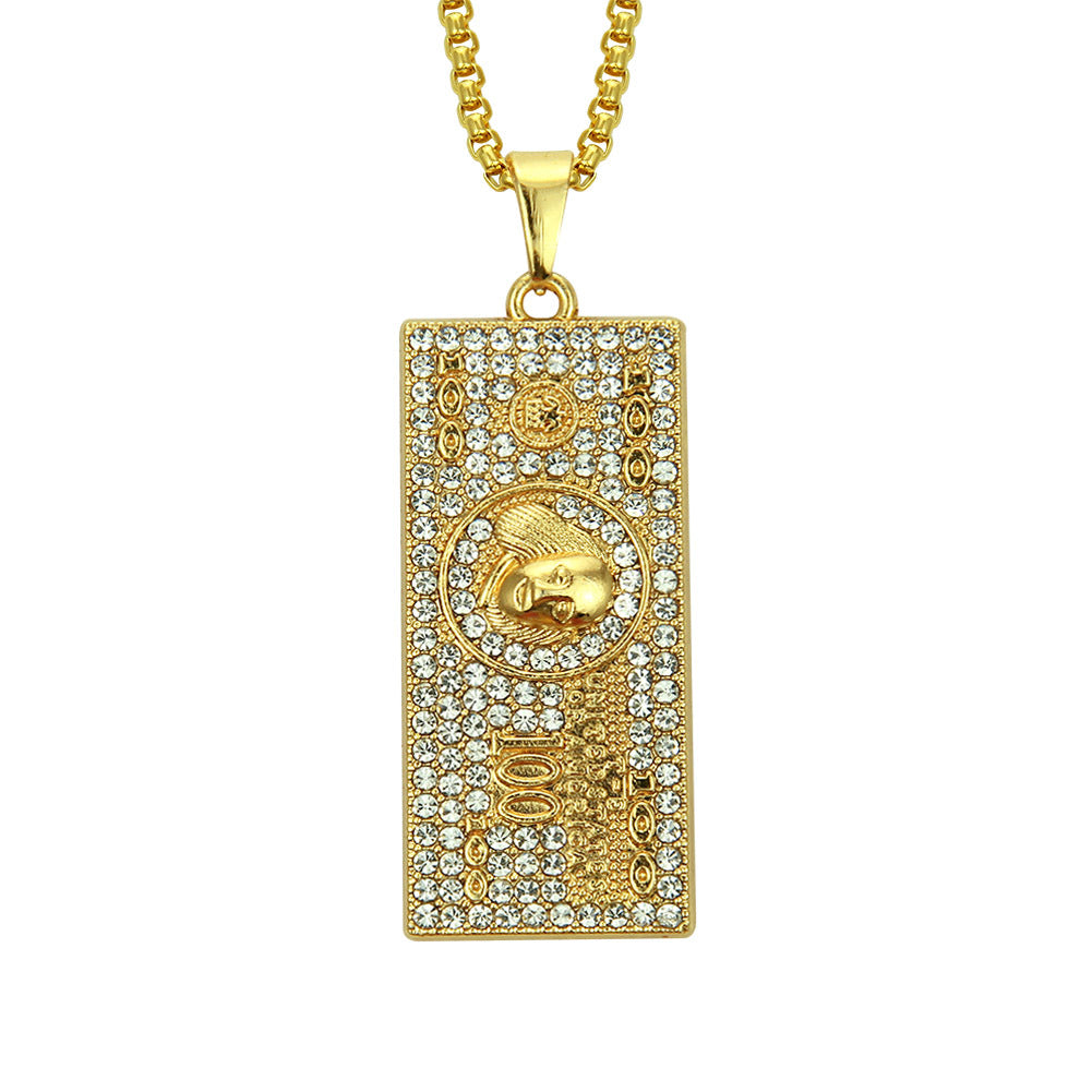American Hip-hop Street Gold Chain Men's Dollar Bills Money Pendant Necklace
