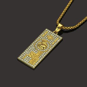 American Hip-hop Street Gold Chain Men's Dollar Bills Money Pendant Necklace