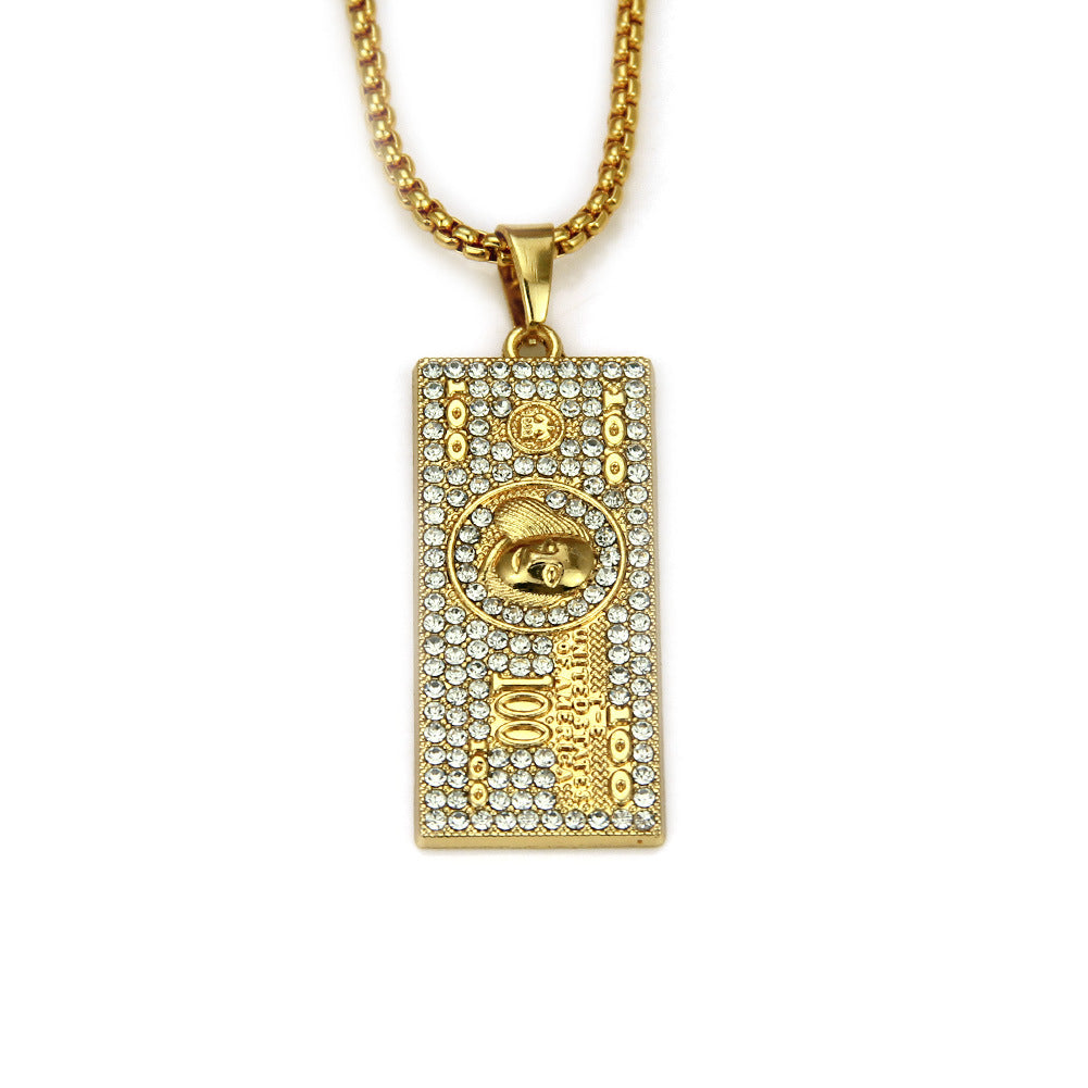 American Hip-hop Street Gold Chain Men's Dollar Bills Money Pendant Necklace