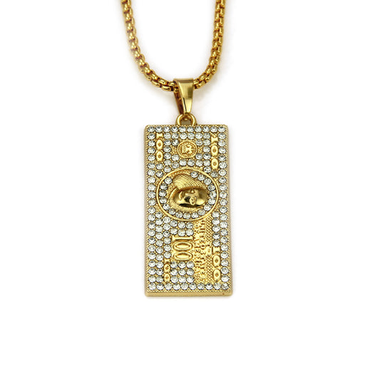 American Hip-hop Street Gold Chain Men's Dollar Bills Money Pendant Necklace