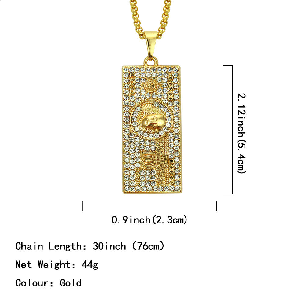 American Hip-hop Street Gold Chain Men's Dollar Bills Money Pendant Necklace