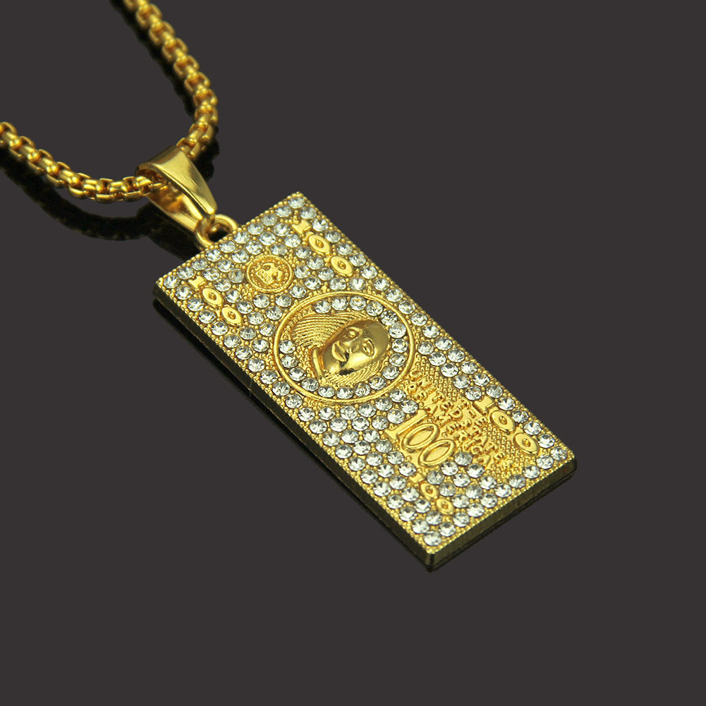 American Hip-hop Street Gold Chain Men's Dollar Bills Money Pendant Necklace