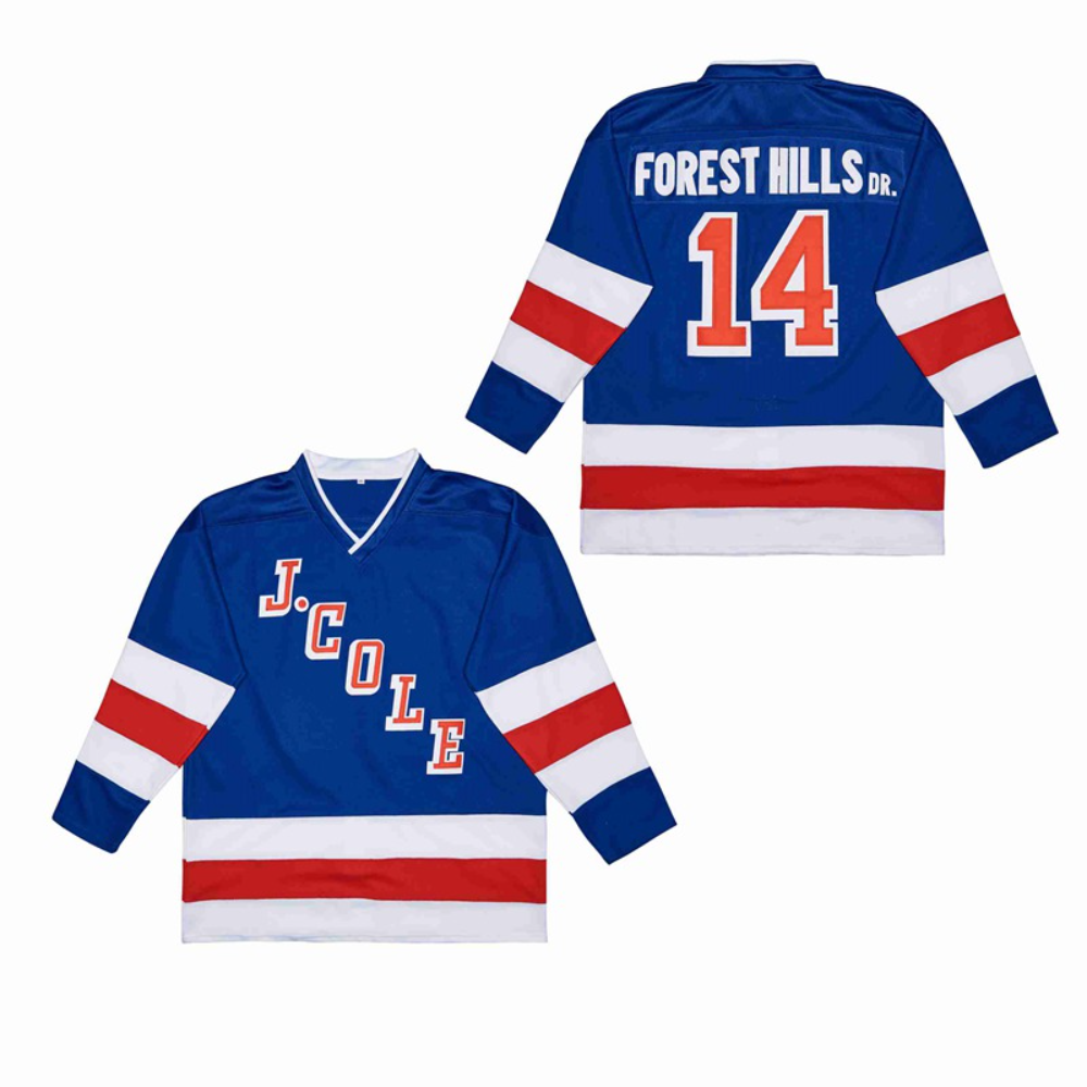 Custom  J.Cole #14 Forest Hills Dr. Hockey Jersey Blue Color