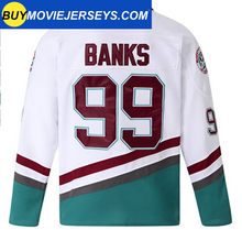 Load image into Gallery viewer, The Mighty Ducks Movie Hockey Jersey Adam Banks  # 99 Forward White Color