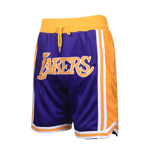 Throwback Classic Lakers Basketball Shorts Sports Pants with Zip Pockets