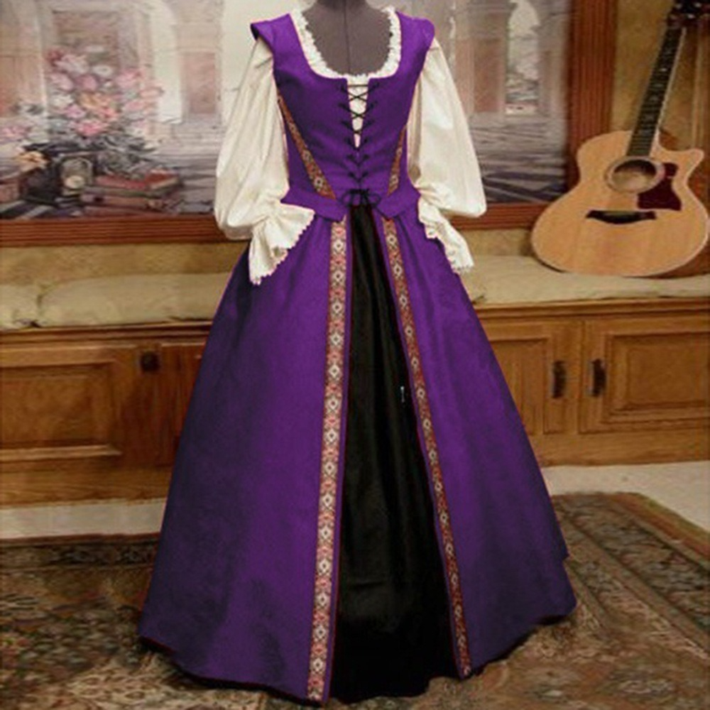 Women Retro Medieval Victorian Maxi Dress Halloween Party Renaissance Costume