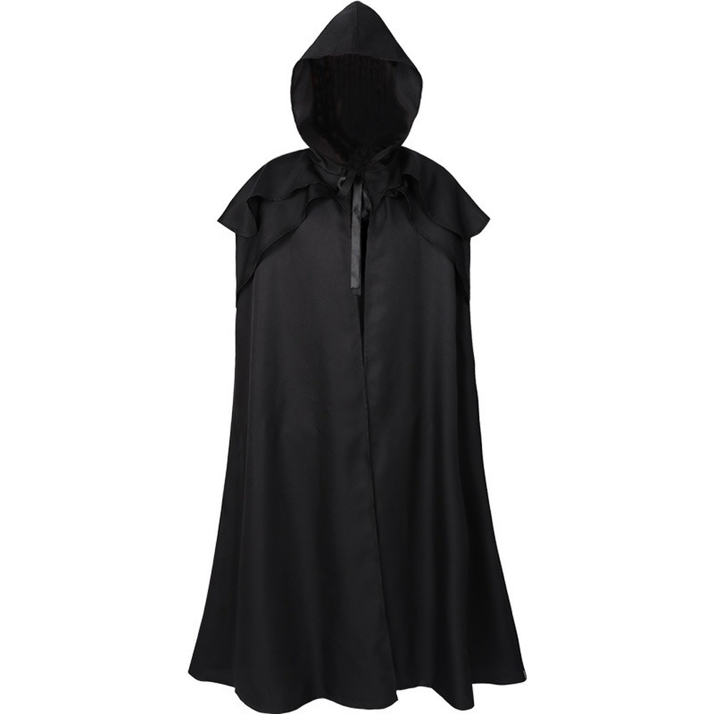 Men Long Hooded Cloak Wizard Witch Medieval Knight Cape Gothic Halloween Costume