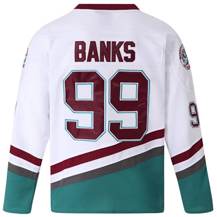 Adam Banks 99 Mighty Ducks white hockey jersey