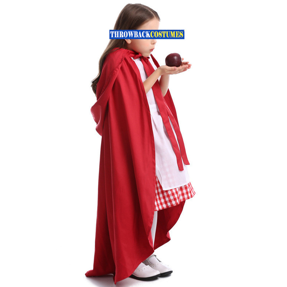 Girls Little Red Riding Hood Costume Halloween Fancy Dress Long Cape Kids Outfit