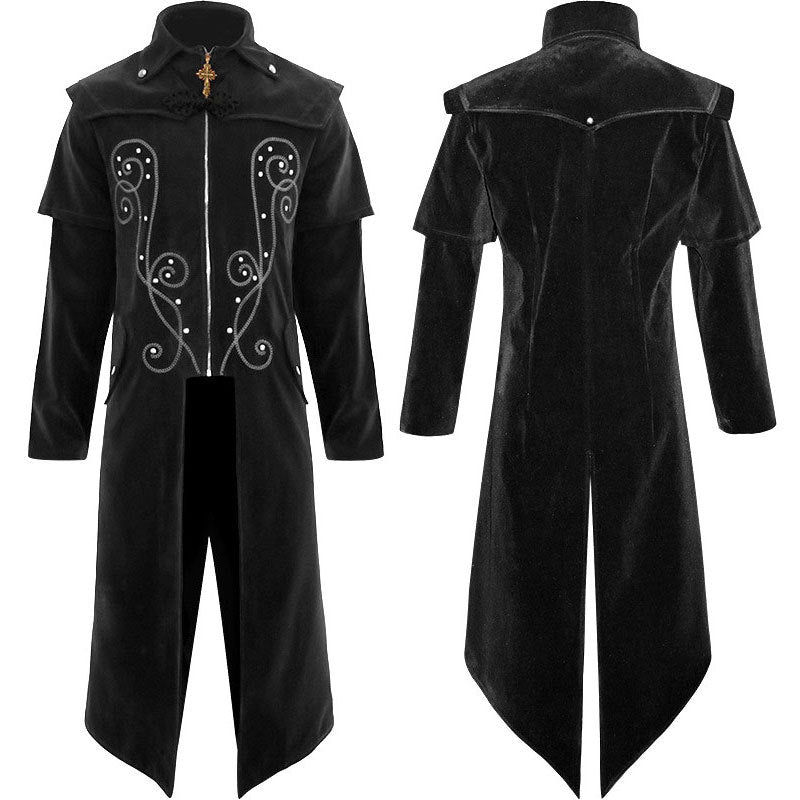 Men's Steampunk Vintage Medieval Tailcoat Jacket Retro Gothic Victorian Frock Coat Uniform Halloween Cosplay Costume