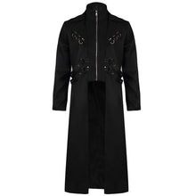 Load image into Gallery viewer, Men’s Gothic Steampunk Long Trench Coat Jacket Double Breasted Zipper Punk Tops Cosplay Medieval Costume Black