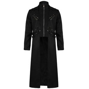 Men’s Gothic Steampunk Long Trench Coat Jacket Double Breasted Zipper Punk Tops Cosplay Medieval Costume Black