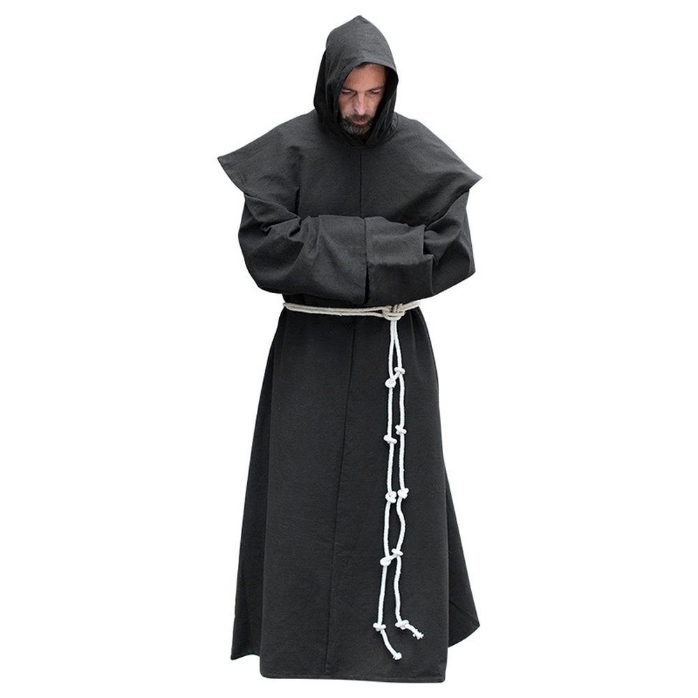 Mens Medieval Friar Hooded Robe Monk Renaissance Costume Halloween Cosplay Size S-5XL