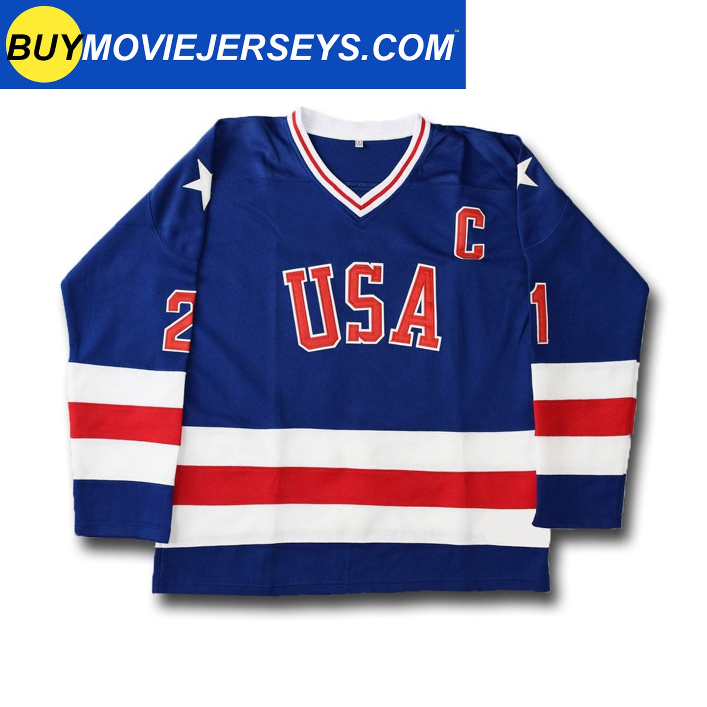 1980 USA Olympic Miracle on Ice Hockey Jersey MIKE ERUZIONE #21 Blue And White