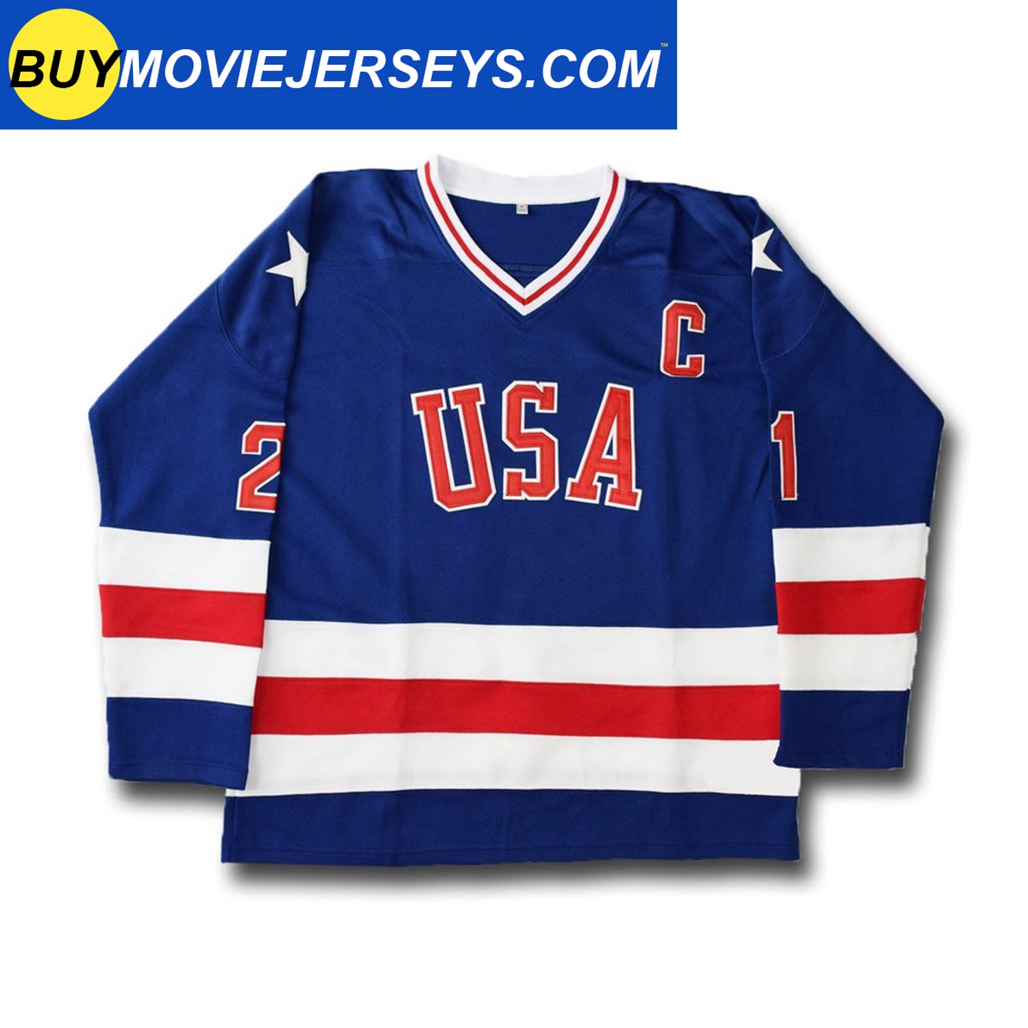 Mike Eruzione 21 USA Blue Hockey Jersey with Patch — BORIZ