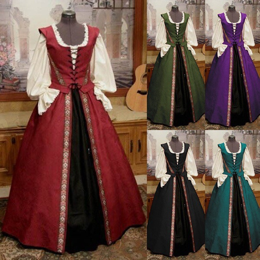 Women Retro Medieval Victorian Maxi Dress Halloween Party Renaissance Costume