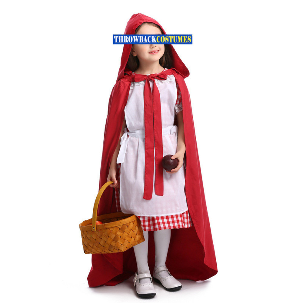 Girls Little Red Riding Hood Costume Halloween Fancy Dress Long Cape Kids Outfit