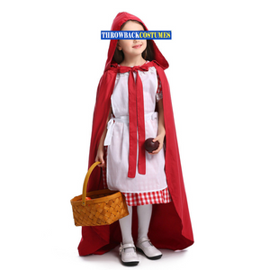 Girls Little Red Riding Hood Costume Halloween Fancy Dress Long Cape Kids Outfit