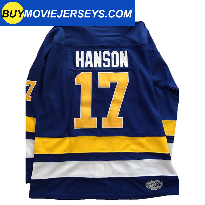 SLAPSHOT Hanson #17 Charlestown Chiefs Hockey Team Madbrother Hockey Jersey Blue And White Colors