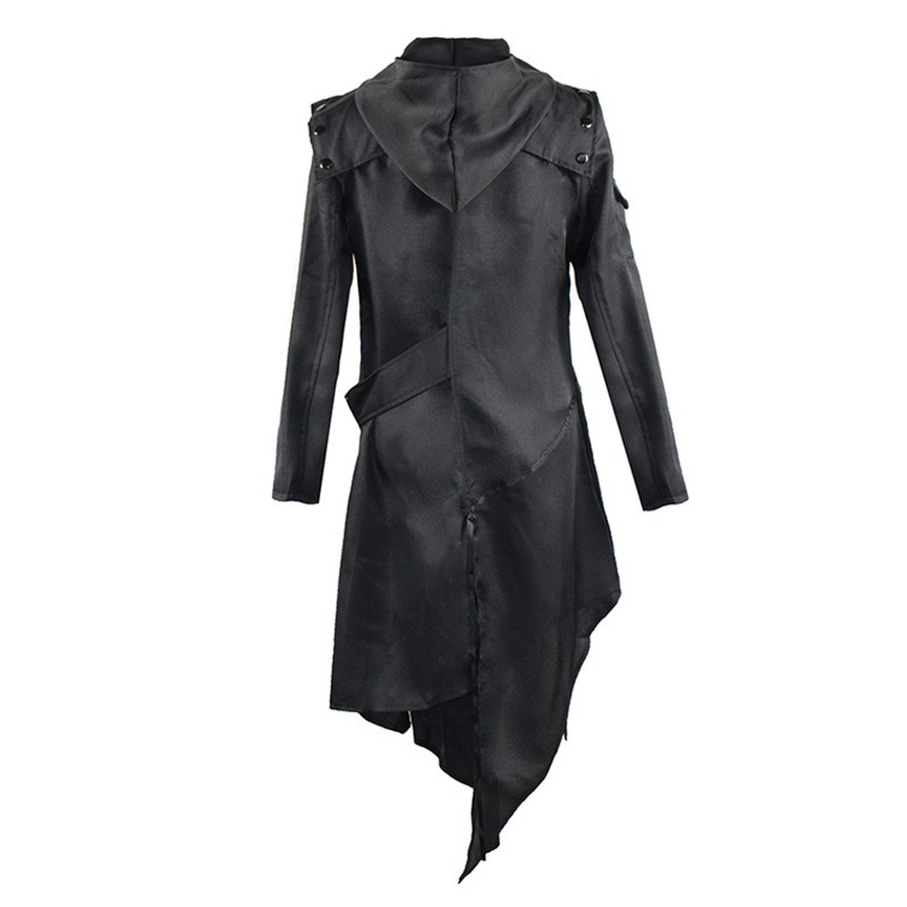 Men's Steampunk Trench Coat Gothic Long Cosplay Black Jacket Halloween Costume