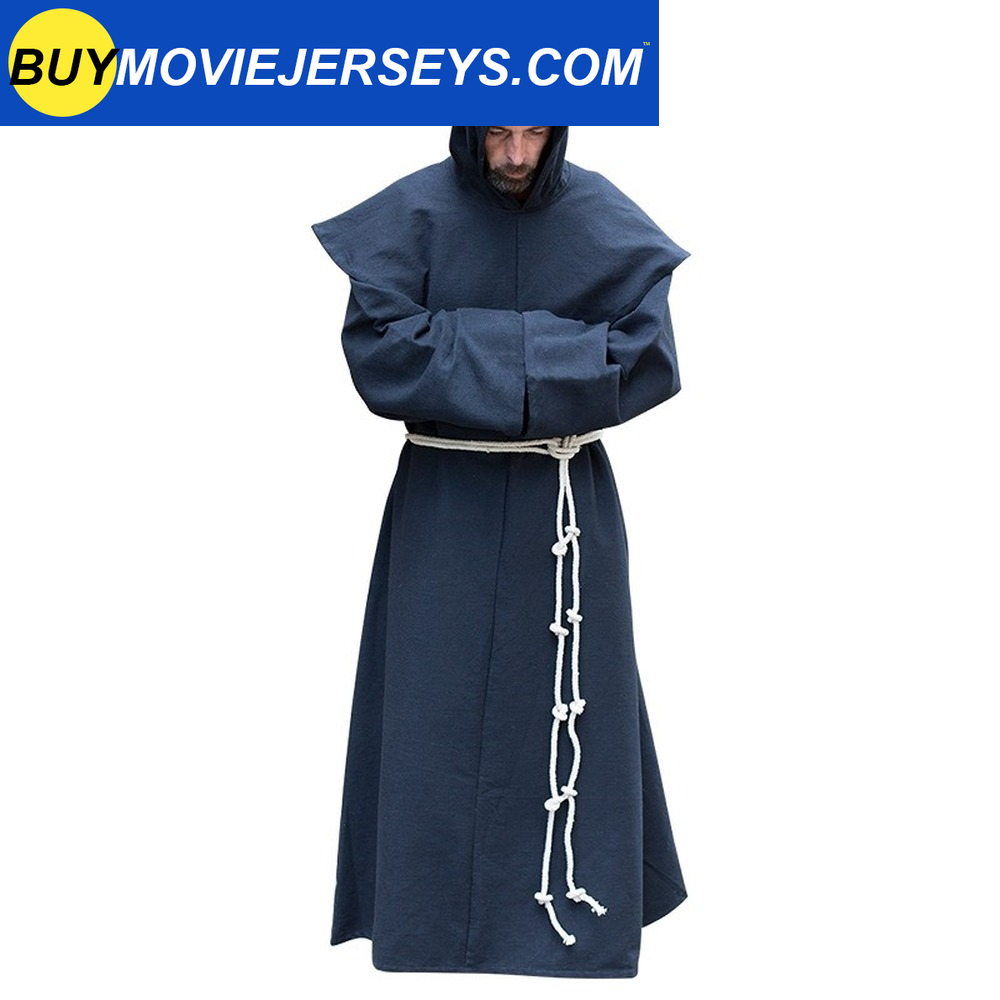 Mens Medieval Friar Hooded Robe Monk Renaissance Costume Halloween Cosplay Size S-5XL